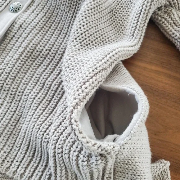 Pure Handknit High Low Pleated Chunky Cardigan Size S Cotton Beige boho gorpcore - Picture 7 of 13